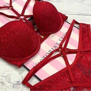 Victoria's Secret Red Lace Bra with Strappy Details